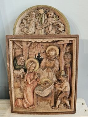 Anri Toriart Italy Carved Wooden Nativity Plaque in Warm Earth Tones